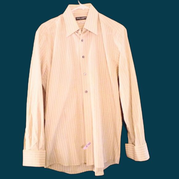 Dolce & Gabbana Men's Striped Long Sleeve French Cuff Dress Shirt Sz 15 1/2 M * - Picture 1 of 4